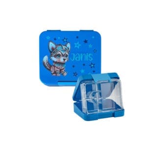 Znünibox blau Nilana piccola Blau mit süssem Hund für ein Junge oder Mädchen
