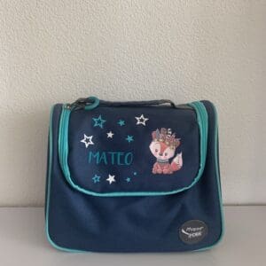 Tonietasche Blau personalisiert mit Name und Fuchs