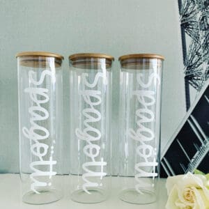 Spagetti Glas mit weisser Schrift