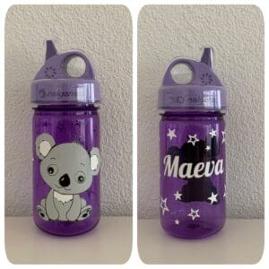 violette Nalgene Trinkflasche grip'n'gulp personalisiert einem Koala Bär Motiv und mit Name