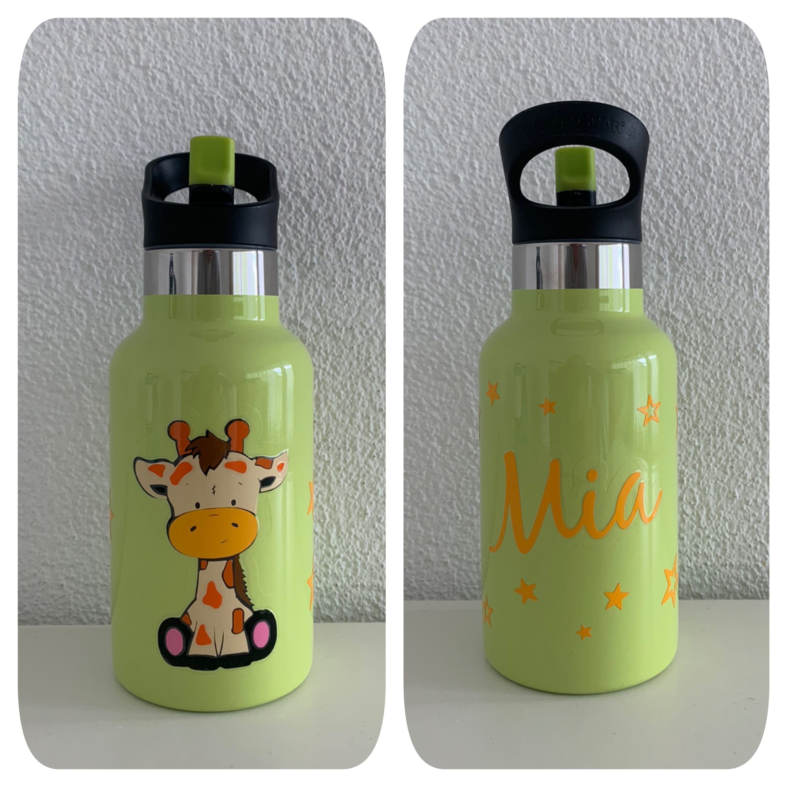TEMPflask Grün 350ml mit Giraffe und Name und Mia TEMPflask Grün 350ml mit Giraffe und Name und Mia