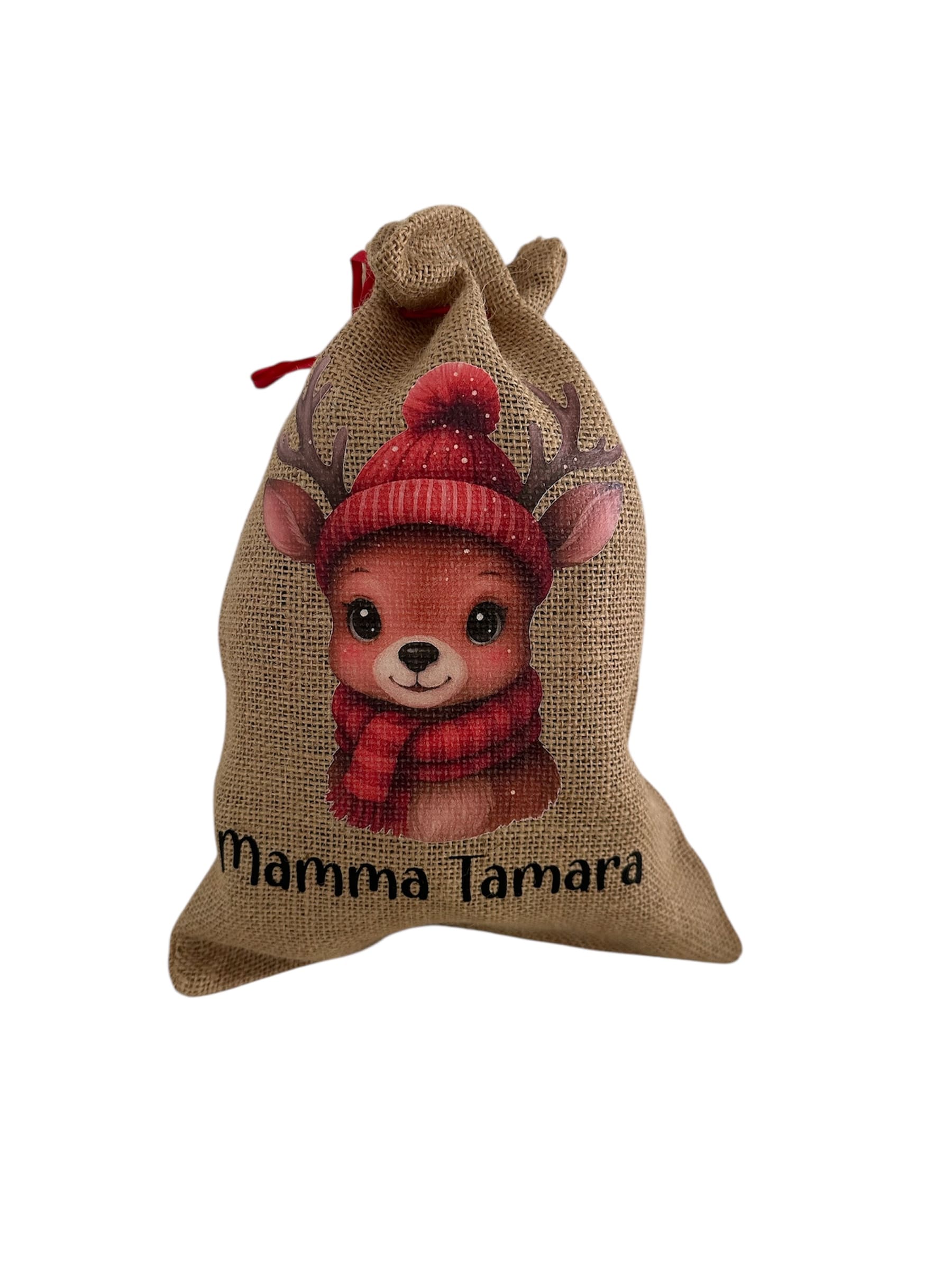 Chlaussäckli mit Rentier und Aufdruck Mamma Tamara Chlaussäckli mit Rentier und Aufdruck Mamma Tamara