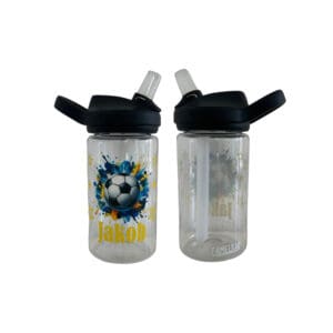Kindertrinkflasche Camelbak Kid’s Eddy+ 400ml durchsichtig mit Fussball-Motiv und Name personalisiert, auslaufsicher