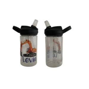 Kindertrinkflasche Camelbak Kid’s Eddy+ 400ml durchsichtig mit Bagger-Motiv und Name personalisiert, auslaufsicher