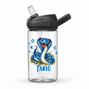 CamelBak Kinder Trinkflasche 400 ml personalisiert mit Name Fabio und blauem Schlangen-Motiv