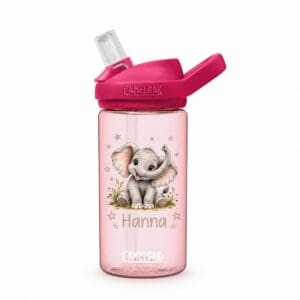 CamelBak Kinder Trinkflasche 400 ml Grapefruit personalisiert mit Name Hanna und Elefanten-Motiv