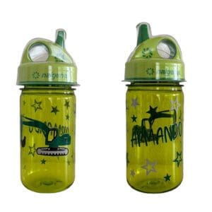 Nalgene Trinkflasche grip'n'gulp Grün personalisiert und mit blauem Bagger und mit Name