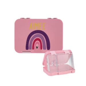 Znünibox Rosa unterteil personalisiert mit Name und Regenbogen