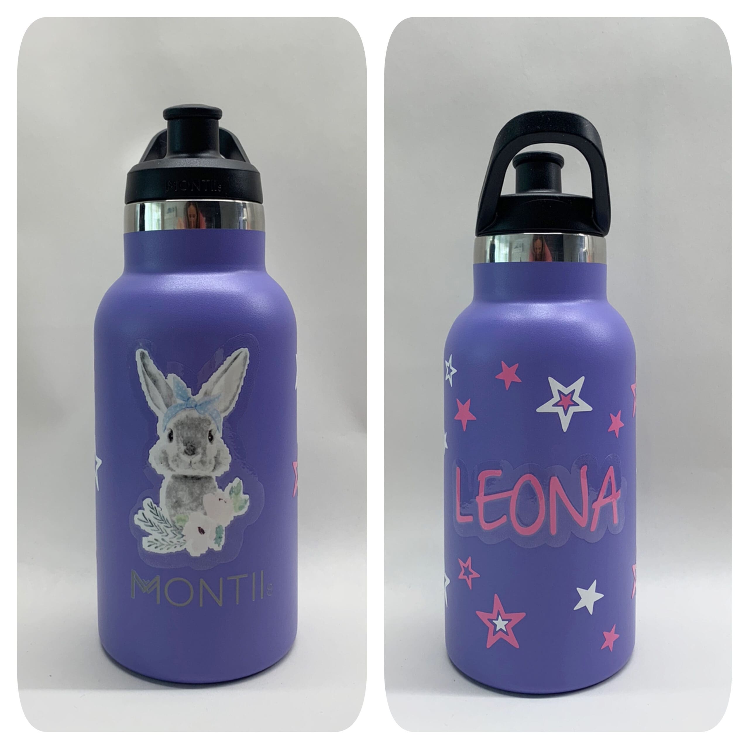 Kinder Thermoflasche MontiiCo 350ml Violett mit Hase und Name Leonie Kinder Thermoflasche MontiiCo 350ml Violett mit Hase und Name Leonie
