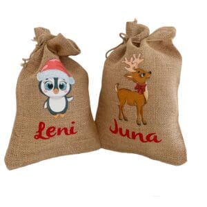 Samichlaussäckli Pinguin und Reh und Leni und Jana Name