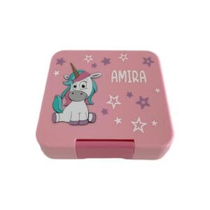 Nilana Znünibox piccola rosa mit Einhorn und Name Amira