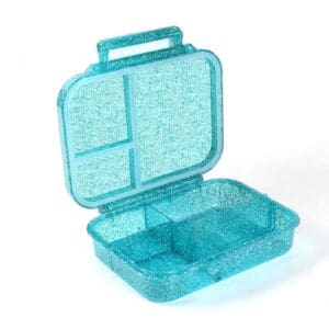 Znünibox Tembento Mini Magic Blau – Offene Lunchbox mit Glitzer-Deckel und praktischem Trennsteg für Kinder