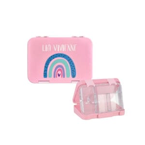 Znünibox Rosa Nilana Maxima/ Lunchbox Rosa mit Regenbogen und personaliert mit Name. Mit Inlay