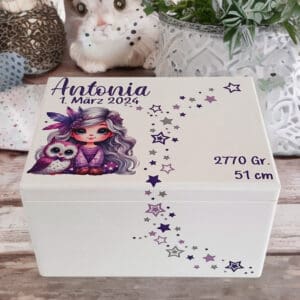 Personalisierte Erinnerungskiste "Fee" - Holzkiste Babygeschenk- Geschenke zur Geburt