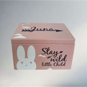 Erinnerungskiste Gross Rosa mit Hase und Stay wild Little Child mit Hase