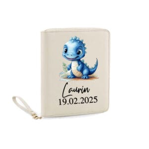 Gesundheitsheft-Hülle Beige personalisiert mit Dino Motiv