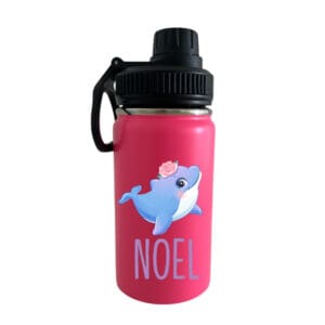 Personalisierte Kindertrinkflasche Pink mit Namen und Motiv – 400 ml Thermosflasche von Nilana, auslaufsicher, isoliert und BPA-frei