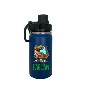 Kindertrinkflasche Dunkelblau 400 ml mit Tragehenkel, und Dino Motiv