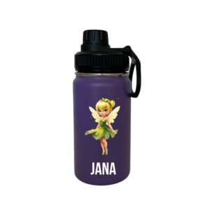 Personalisierte Kindertrinkflasche Violett – 400 ml mit Fee Motiv, auslaufsicher, isoliert und mit Namen bedruckt