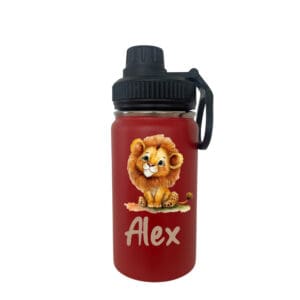 Personalisierte Kinder-Thermosflasche Rot 400ml mit Löwen-Motiv, auslaufsicher und isoliert