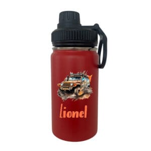 Personalisierte Kinder-Thermosflasche Rot 400ml mit Jeep-Motiv, auslaufsicher und isoliert“