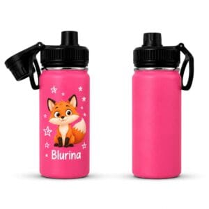 Kinder Trinkflasche Thermosflasche Pink 400 ml personalisiert mit Fuchs und Name Blurina – Nilana