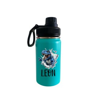 Kinder Trinkflasche mit Namen und Dino Motiv - Mint 400 ml – Auslaufsichere Thermosflasche von Nilana für Kinder
