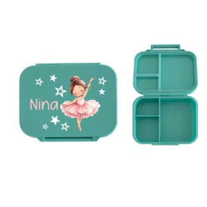 Znünibox Mint personalisiert mit Ballerina-Motiv und Name Nina – Lunchbox für Mädchen mit Trennfächern von Nilana