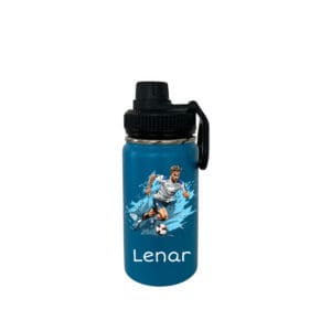 Kindertrinkflasche Thermosflasche Hellblau 400ml mit Fussball – personalisiert mit Namen – auslaufsicher, isoliert