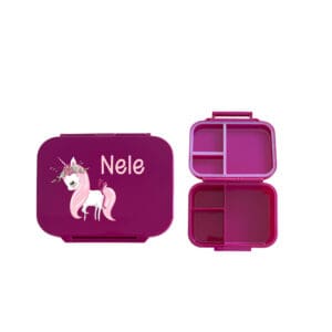 Znünibox Pink light mit Trennsteg, personalisierte Lunchbox mit Wunschname, und Einhorn Motiv praktische Brotdose für Kindergarten und Schule.