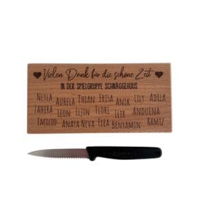 Wanderbrettchen graviert Abschiedsgeschenk aus Buchenholz mit personalisierten Kindernamen und Spruch, nachhaltiges Geschenk für Lehrpersonen