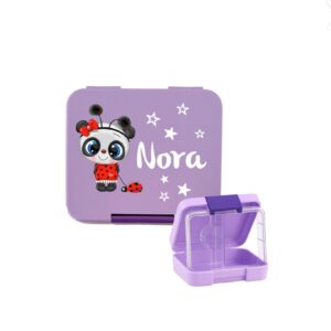 Kleine, auslaufsichere Znünibox Lila – personalisierte Lunchbox mit Panda-Motiv und Name Nora, BPA-frei mit Inlay