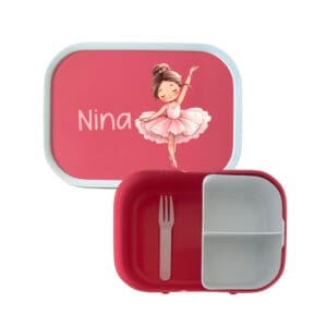 Mepal Lunchbox Rosa personalisiert mit Ballerina-Motiv und Name Nina, personalisierte Znünibox mit Bento-Einsatz