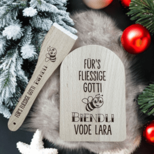 Raclette-Set mit Gravur – personalisiertes Holzbrett und Spatel