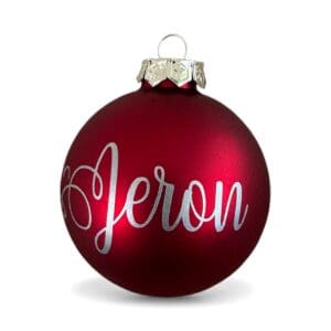 Weihnachtskugel Rot Matt 8cm personalisiert mit silbernem Namen