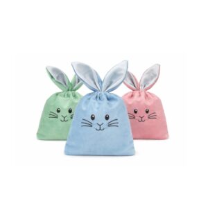 Osternest Hasensack aus Samt Blau – personalisiert mit Name, weicher Stoffbeutel mit Hasengesicht und Ohren für Kinder