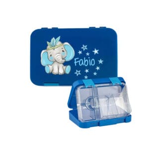 Lunchbox Blau personalisiert mit Name – mit praktischem Inlay und Elefant-Motiv als Znünibox für Jungs