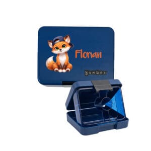 Yumbox Snack S blau personalisiert Znünibox Kinder mit Name Florian und Fuchs Motiv