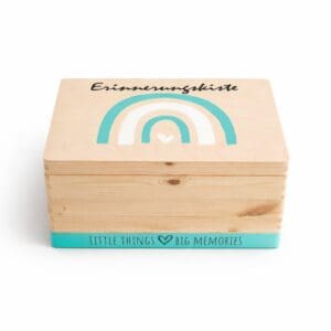 Erinnerungskiste Regenbogen personalisiert aus Holz mit Name für Baby Erinnerungen