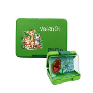 Yumbox Snack S grün Dino personalisiert mit Name und Tiermotiv für Kinder Znünibox