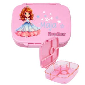 Yumbox Go rosa personalisiert mit Name Maja Znünibox Kinder Prinzessin Motiv offen