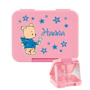 znünibox auslaufsicher rosa personalisiert mit name kinder mit bär motiv und fächern