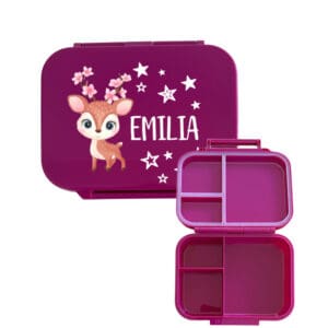 Znünibox pink personalisiert mit Name auslaufsicher mit Trennsteg für Kinder im Kindergarten und Schule