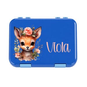 Znünibox blau für Mädchen personalisiert mit Name Reh Motiv Kinder Lunchbox PNG-Dateiname: