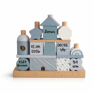 Steckspielhaus blau personalisiert mit Name aus Holz für Kinder