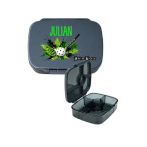 Yumbox Go grau personalisiert mit Unihockey Motiv und Name Julian für Kinder