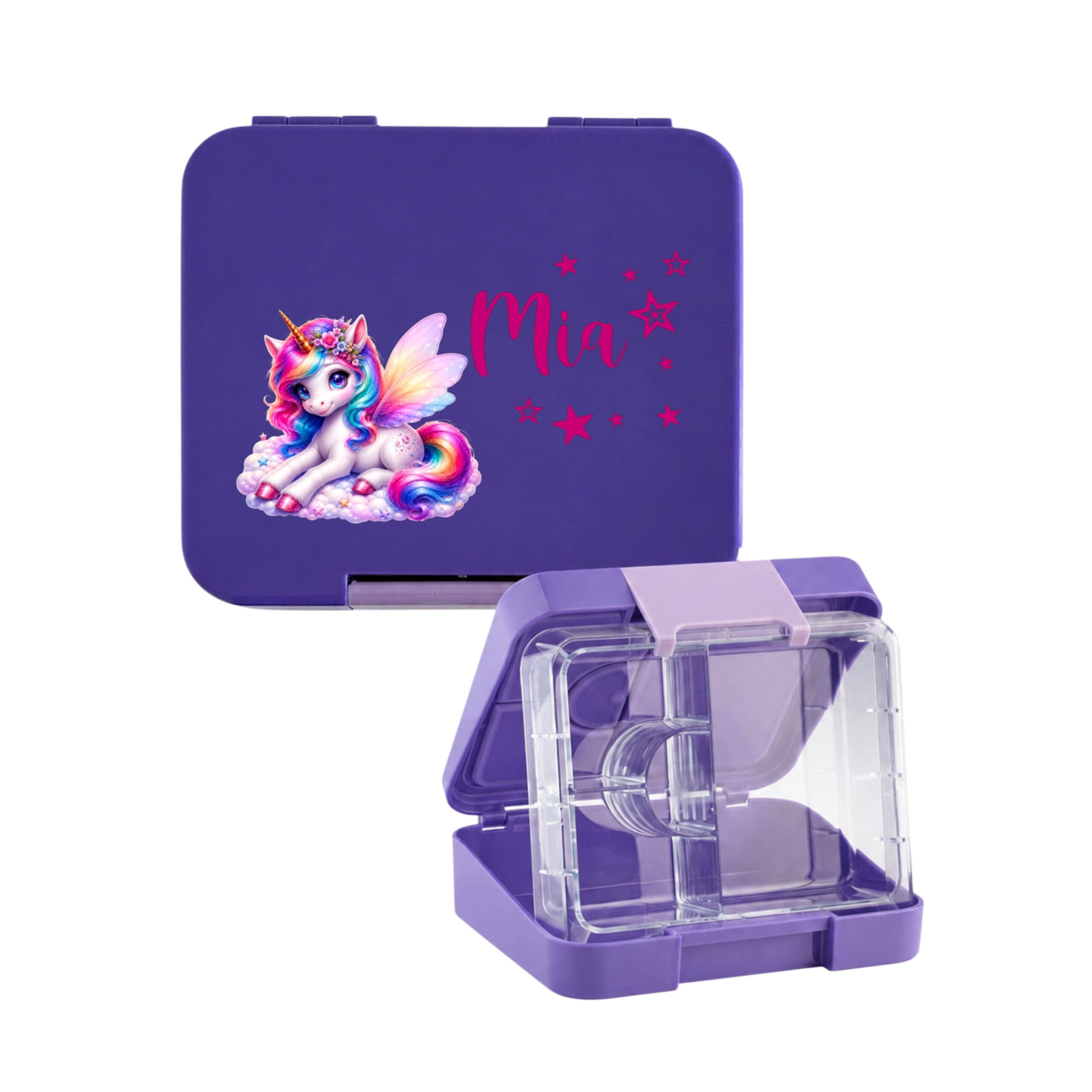 Znünibox violett mit Name – personalisierte Lunchbox