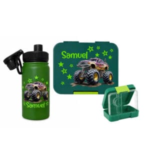Personalisiertes Znünibox Set Dunkelgrün mit Namen – Lunchbox und Trinkflasche für Kinder von Nilana