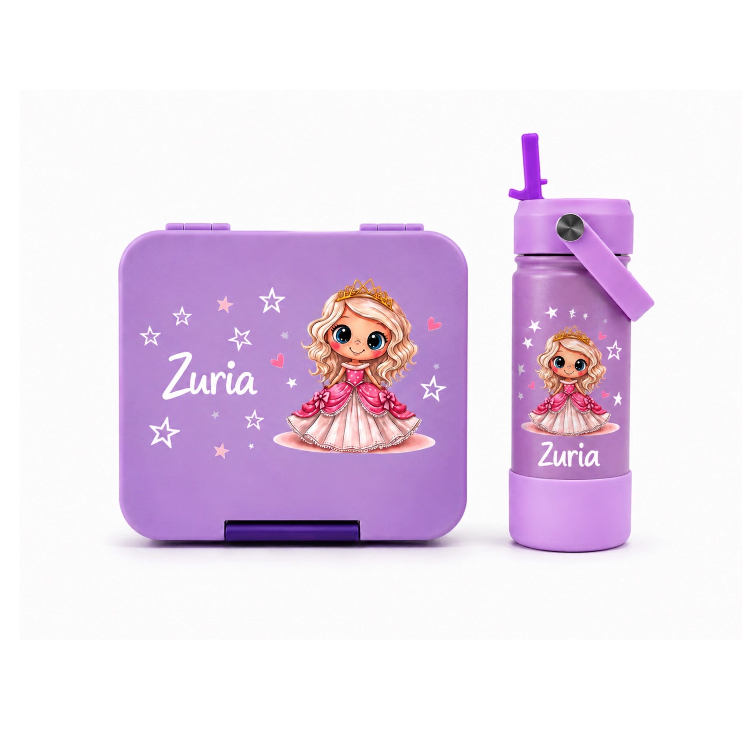 Znünibox Set Lila personalisiert – Lunchbox & Trinkflasche mit Name