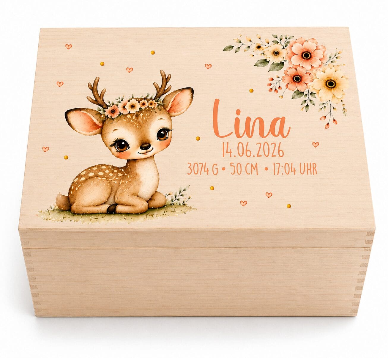 Erinnerungskiste Reh personalisiert – Geschenk zur Geburt